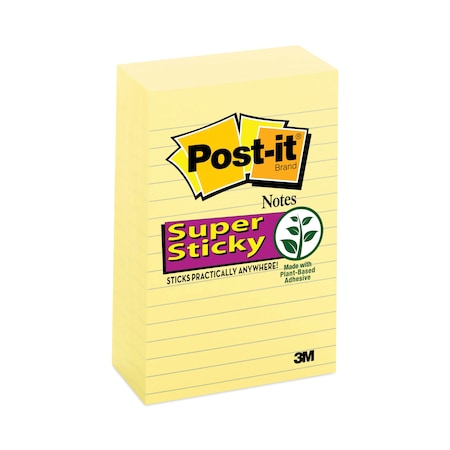 Post-It Pads in Canary Yellow, Note Ruled, 4" x 6", 90 Sheets/Pad, PK5 6605SSCY